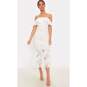 PrettyLittleThing Lace Bardot Fishtail Midi